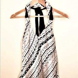 H&M Pink & Black Halter Top w Sheer Tie M